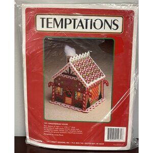 Vintage 90s Plastic Canvas Kit Christmas Gingerbread House Temptations #1231